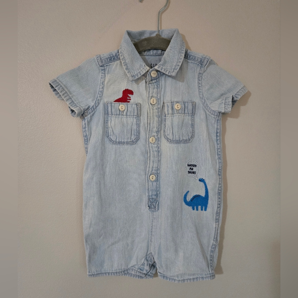Gap Denim Baby Dinosaur Romper, 3-6 Months